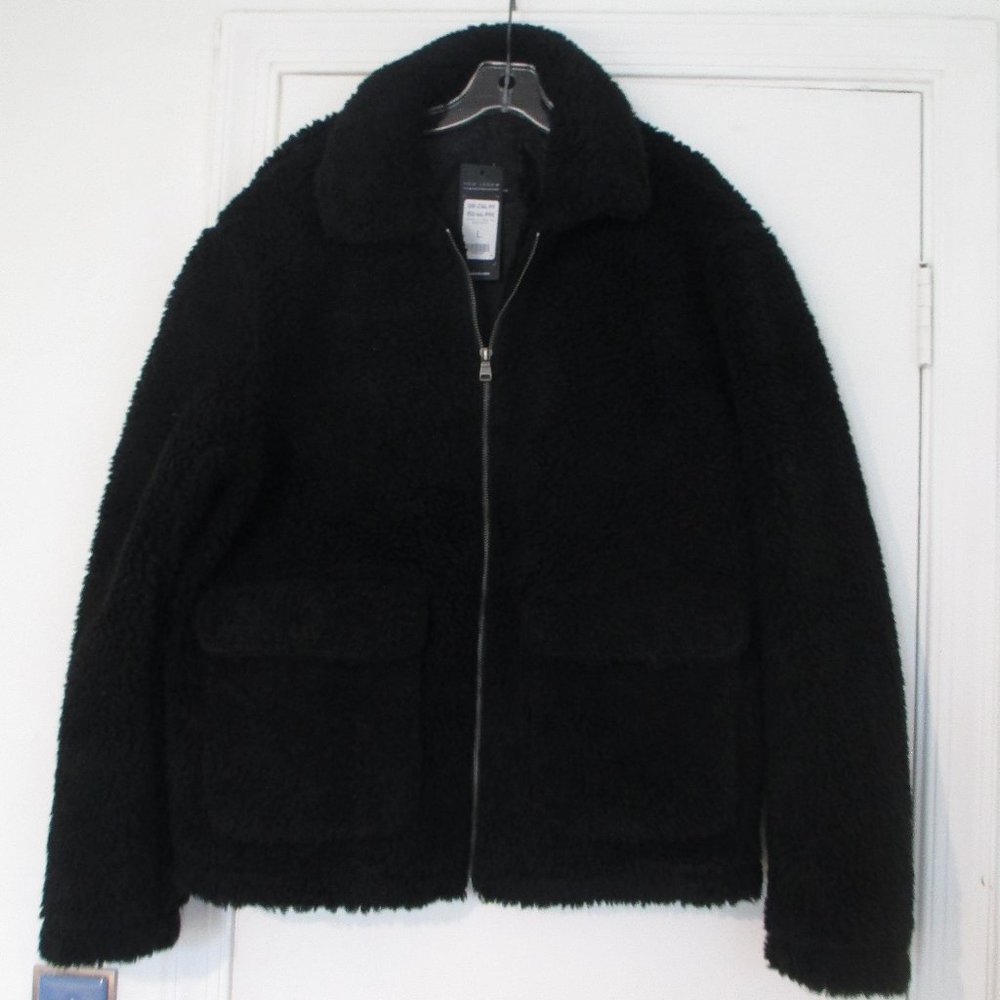 (NWT) New Look: Borg (collared) Teddy jacket, Black, Mens Large